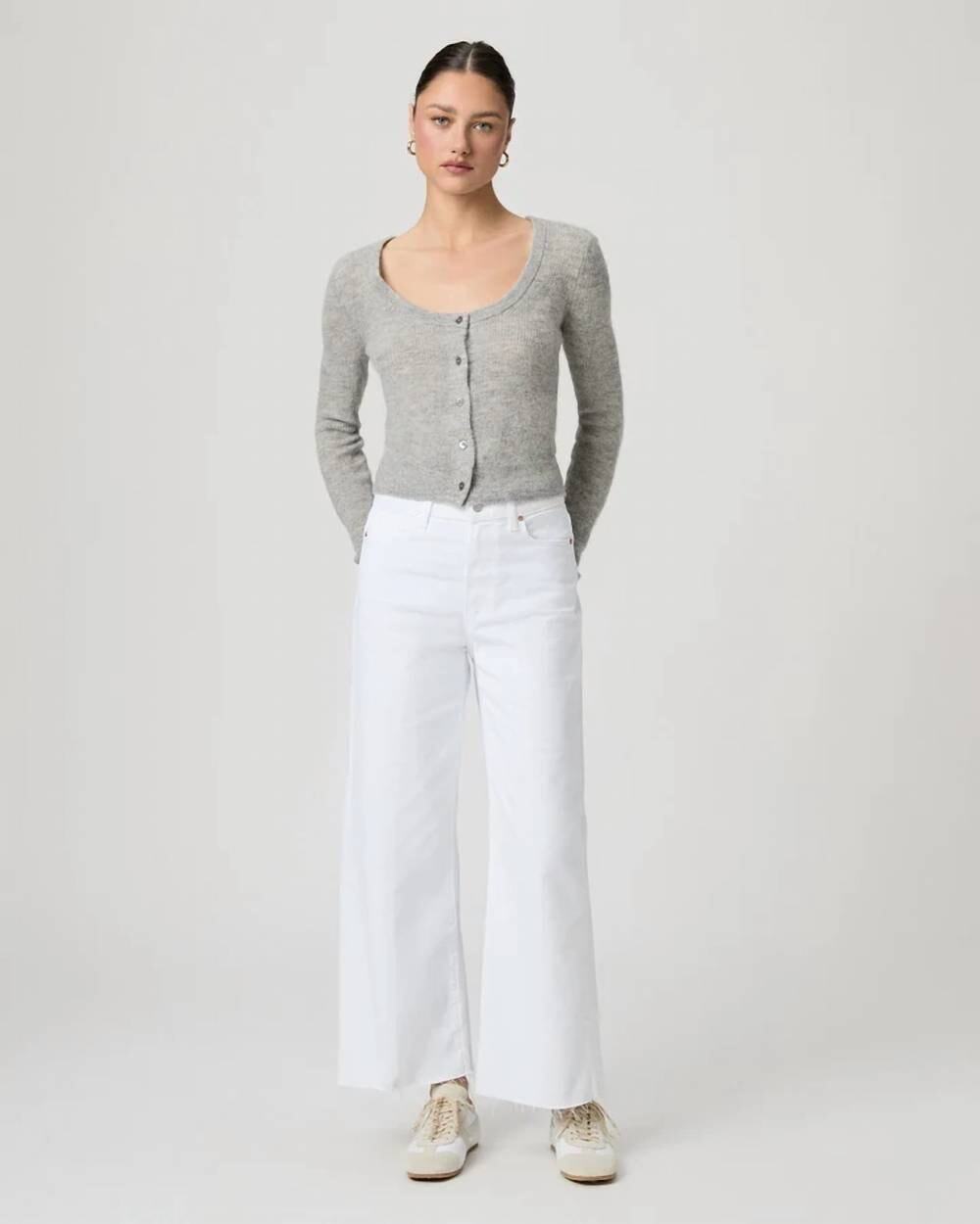 PAIGE Anessa Petite High Rise Wide Leg Raw Hem Jean Crisp White 30P NWT Minimal